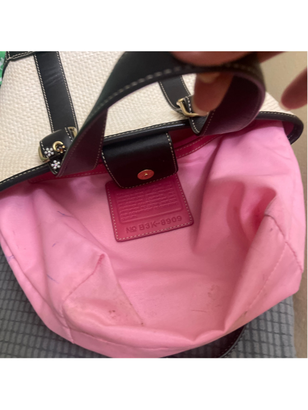 Coach Straw & Leather Tote Bag Beige Black small size - Picture 9 of 13